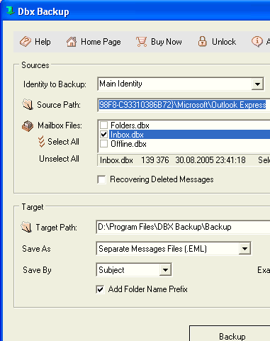 Backup Outlook Express DBX files